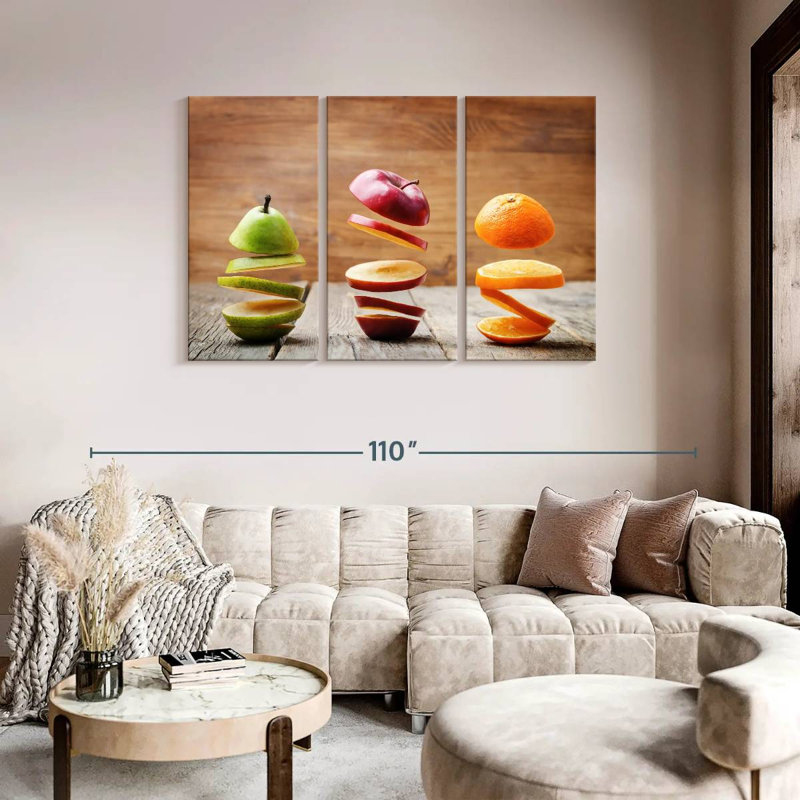 Tranches de fruits - 3 impressions sur toile tendue, H 48 po x l 74 po x P 1,25 po