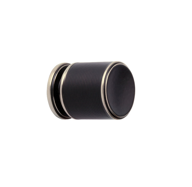 Monaco Cylindrical Knob, 0.75" H x 0.74" W x 0.74" D, Brush Brass/Black