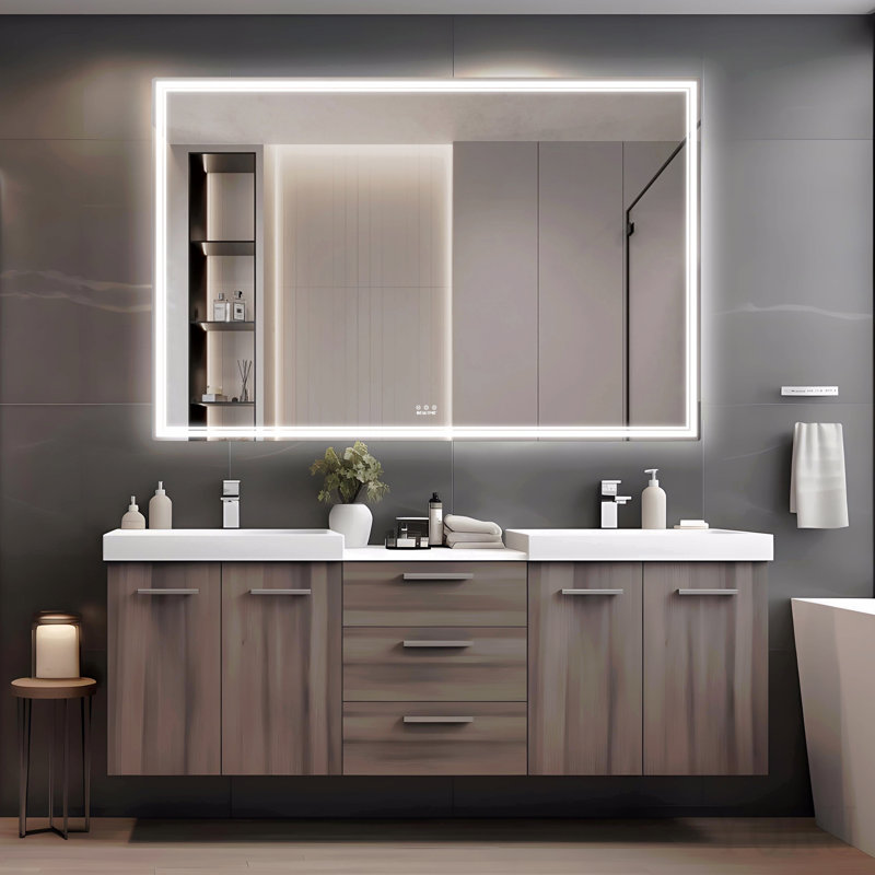 Miroir de salle de bain mural surdimensionné avec grand miroir mural à cadre en aluminium 3 modes de couleur pour salle de bain 60 po x 40 po