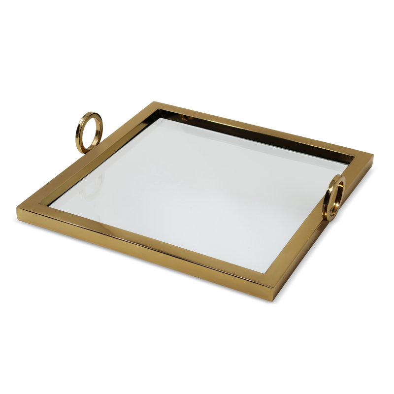 Square Mirror Tray - 13.75"L, Gold