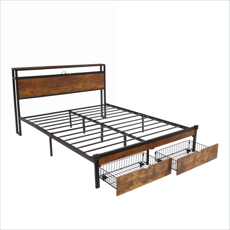 Structure de lit plateforme en bois aggloméré noir profond avec placage de rangement grand format avec charge USB intégrée pour une utilisation quotidienne dans une chambre à coucher moderne
