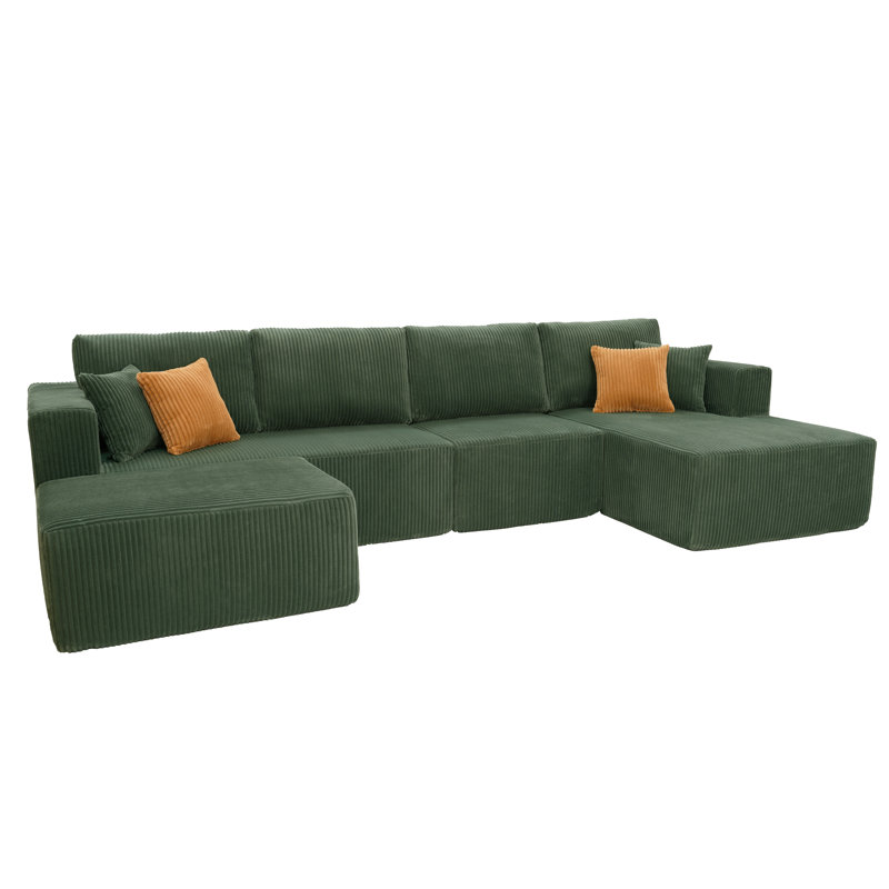 Boneless Flintwood Sectional, Dark Green Corduroy