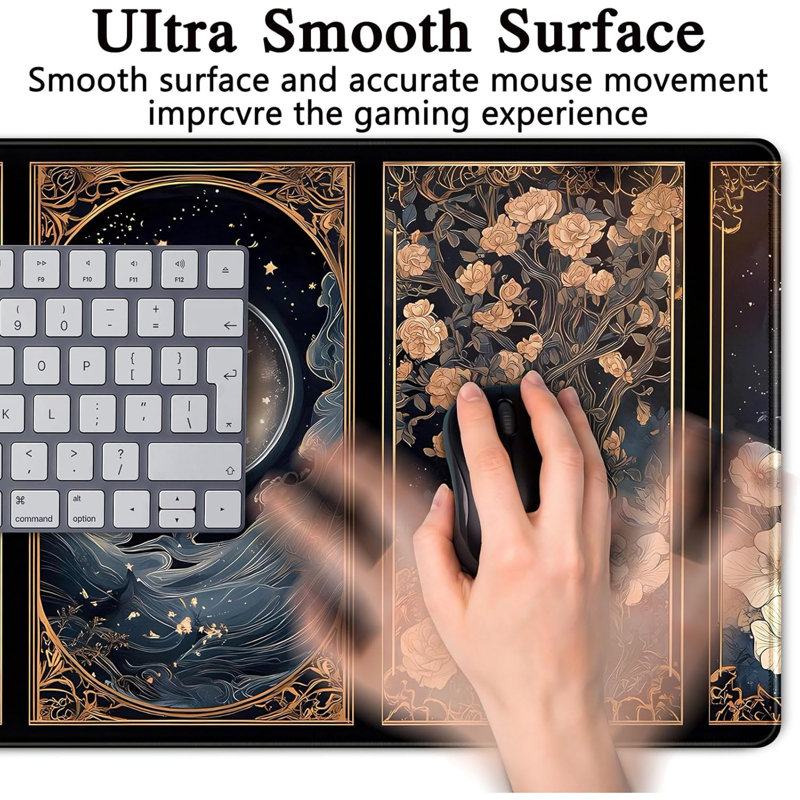 Tapis de bureau Céleste Lunaire Nature Tarot Carte Lune Florale Grand Tapis de Souris XXL 90 x 40 cm Tapis de bureau Botanique Nuit de Sorcière Tapis de souris Gaming Tapis de souris pour ordinateur portable Décoration de bureau Cadeau