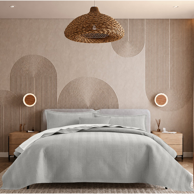 Ensemble de courtepointe à chevrons texturés avec taies décoratives assorties - Ensemble de literie de style hôtel en microfibre douce pour toutes les saisons