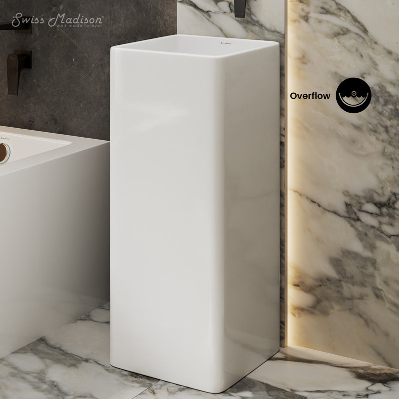 Claire 15" x 15" Ceramic One-Piece Glossy White Pedestal Sink and Basin