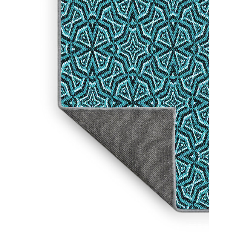Tapis bleu sarcelle à motif géométrique, Rectangle 5 pi x 7 pi