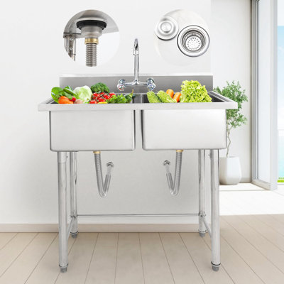 2 Compartment Freestand Commercial Sink, 41*23*45Inch