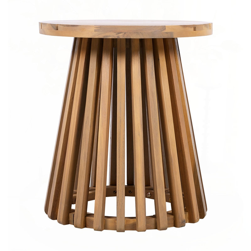 Outdoor Acacia Wood Patio Side Table, Light Teak