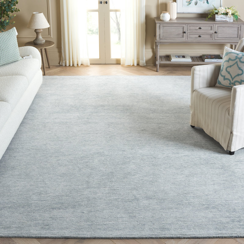Smauel Ebony Hand Tufted Wool Cotton Solid Color Rug in Ivory, Rectangle 8' x 10'