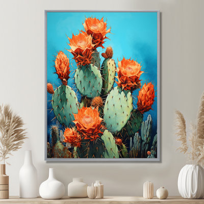 Cactus Blue And Bronze Brush II - Cactus Canvas Prints