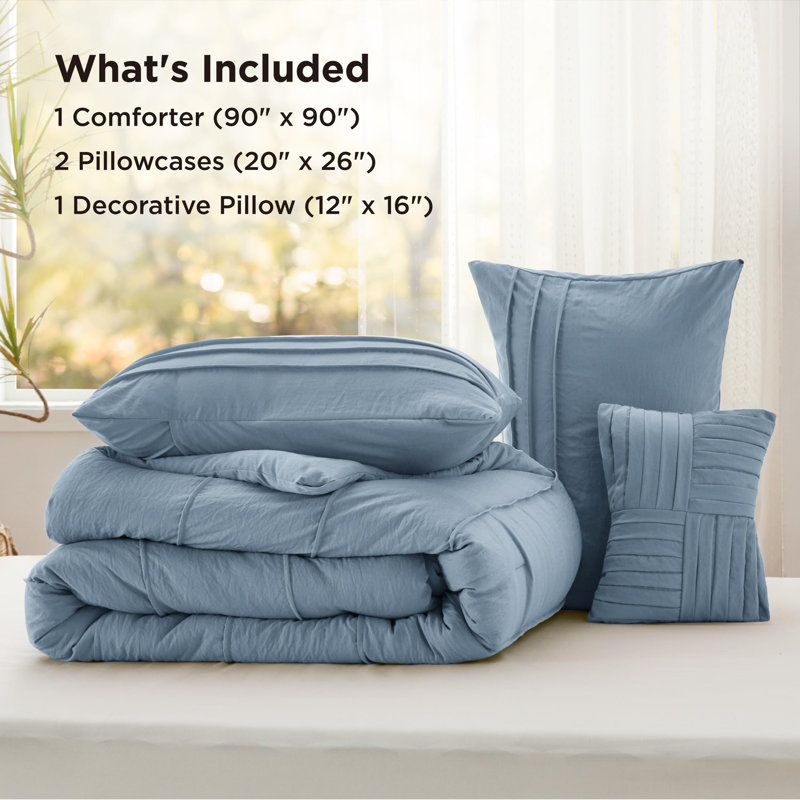 Bedsure Pinch Pleat Comforter Set Boho Bed-in-A-Bag Bedding Set with  Pillowcases for All Season, Light Blue