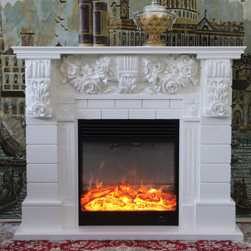White Solid Wood Electric Fireplace, White