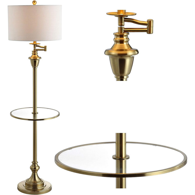 Cora 60" Antique Gold Metal/Glass LED Floor Lamp with Linen Shade