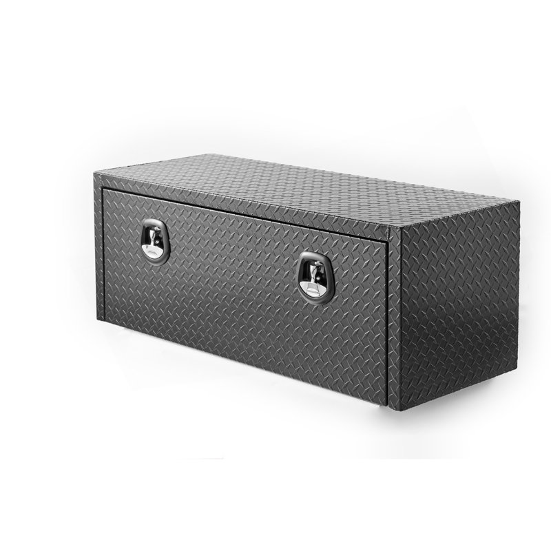 Coffre à outils de 48 pouces en aluminium pour caisse de camion de dessous de caisse Boîte à outils de rangement sous le lit robuste avec serrure et clés, boîte de remorque imperméable, plaque de filetage en diamant extra épais finition noir mat