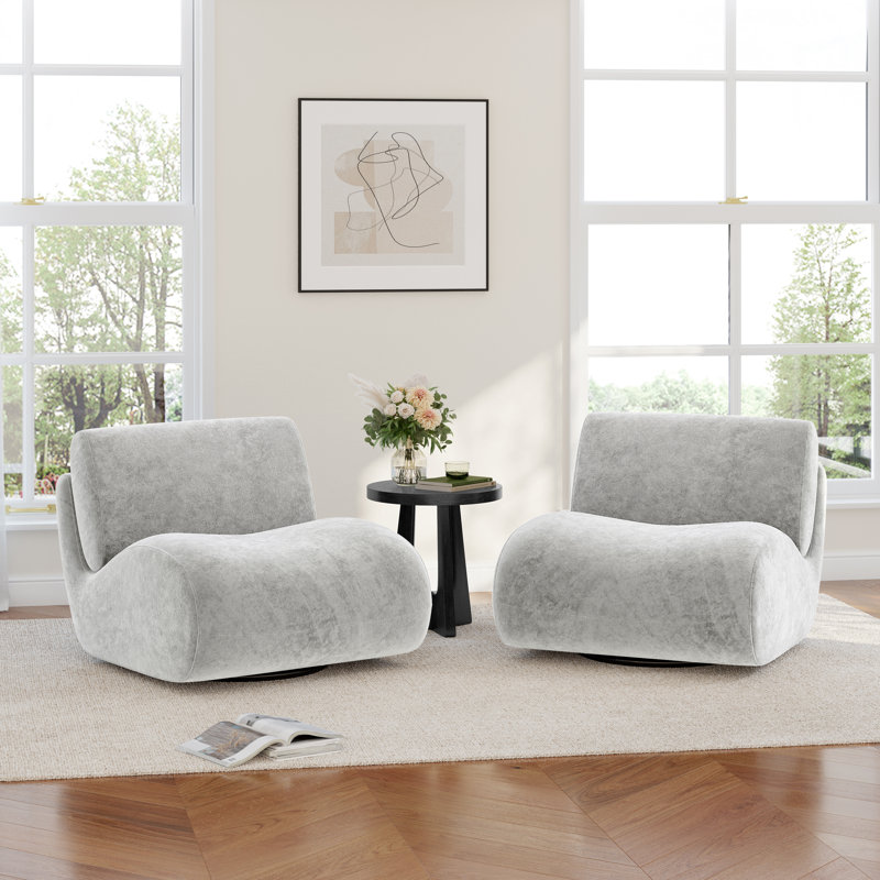 Caleb Swivel Upholstered Accent Chair with Removable Back Cushion, Light Gray