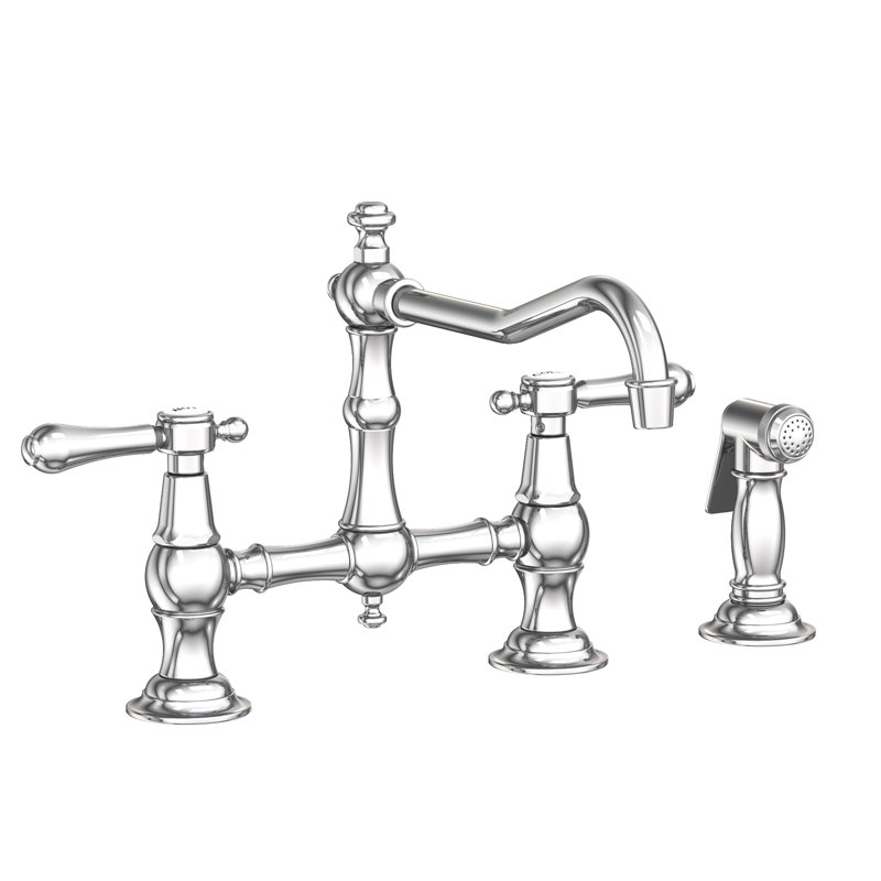 Chesterfield Kitchen Bridge Faucet with Side Spray, Lever, Polished Chrome