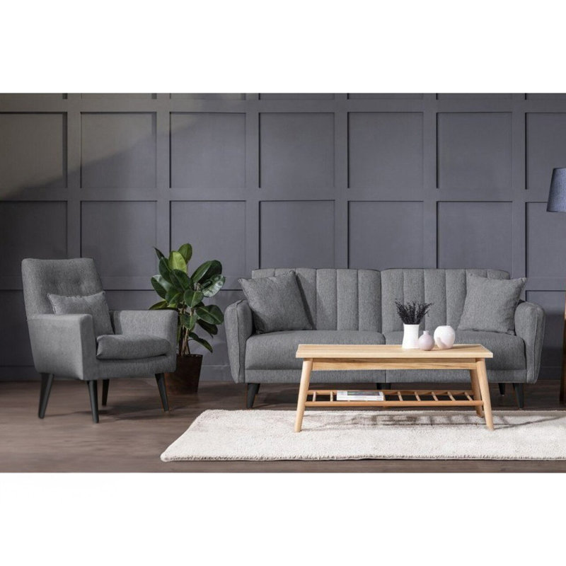 Ensemble de salon 2 pièces Sky, Polyester 100 % gris foncé
