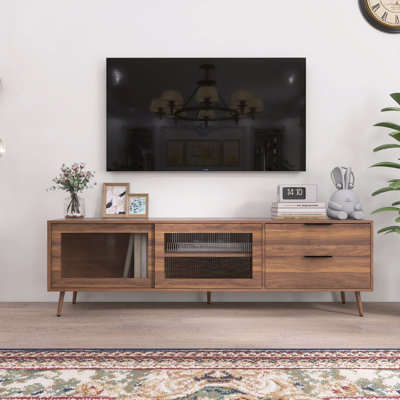 Meuble audio-vidéo moderne de 70,8 po de largeur avec 2 tiroirs et armoire de rangement, meuble télé pour téléviseur de 75 po ou moins