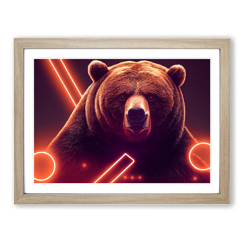 Futuristic Bear - Single Picture Frame Print, 25cm H x 34cm W x 2cm D, Oak Framed