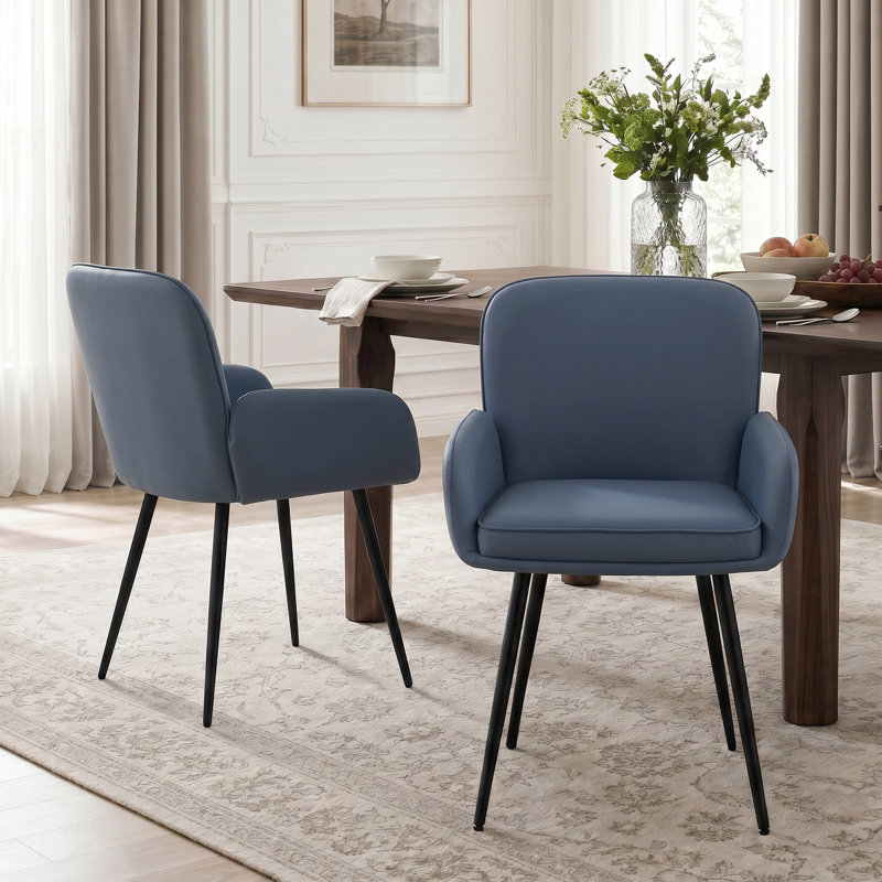 Harrod  Leather Dining Chairs With Metal Legs, Navy Faux Leather