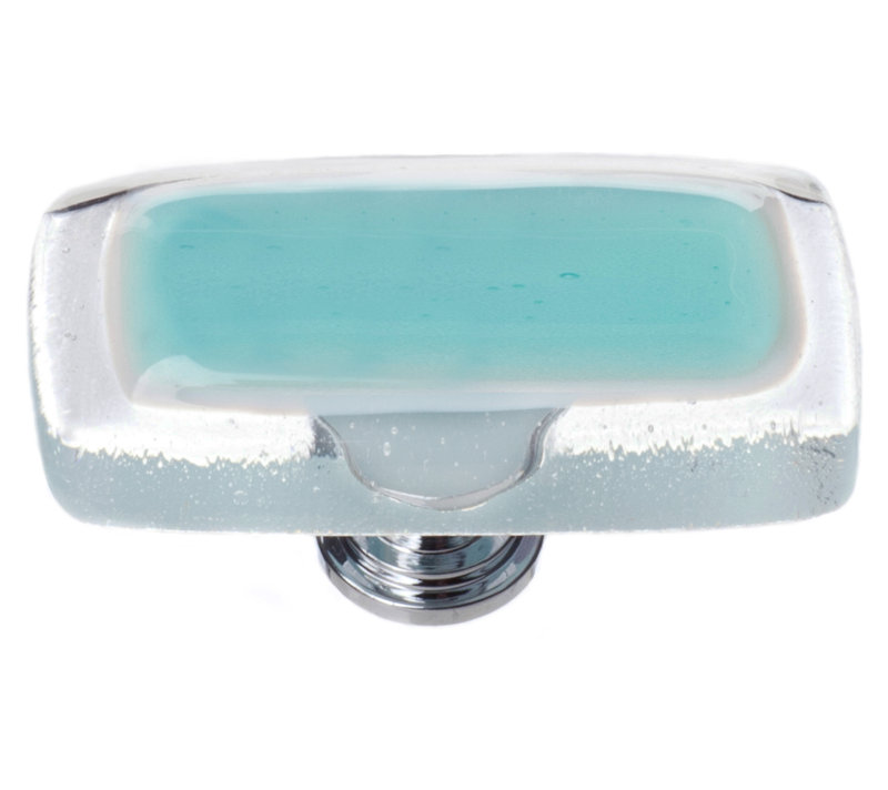 2" Length Rectangle Knob, Aqua, Polished Chrome