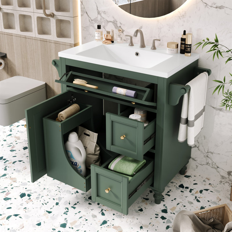 Meuble-lavabo polyvalent avec tiroirs multiples et fabrication robuste pour un rangement élégant, Vert