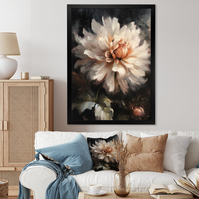 «Cream Lotus Floral Dreams I», reproduction sur toile, H 20 po x l 12 po x P 1 po, Cadre photo noir