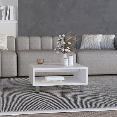 Chiniak Coffee Table, 1 shelf, 4 legs, White, Living Room
