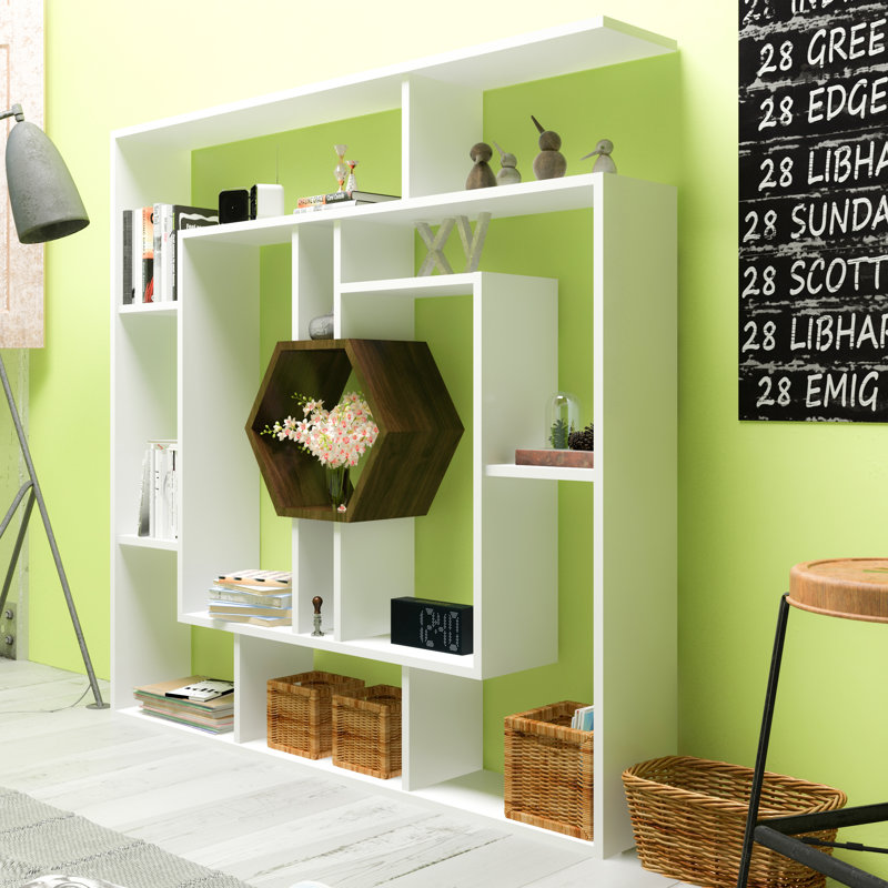 134cm H x 134cm W Geometric Bookcase, White/Walnut