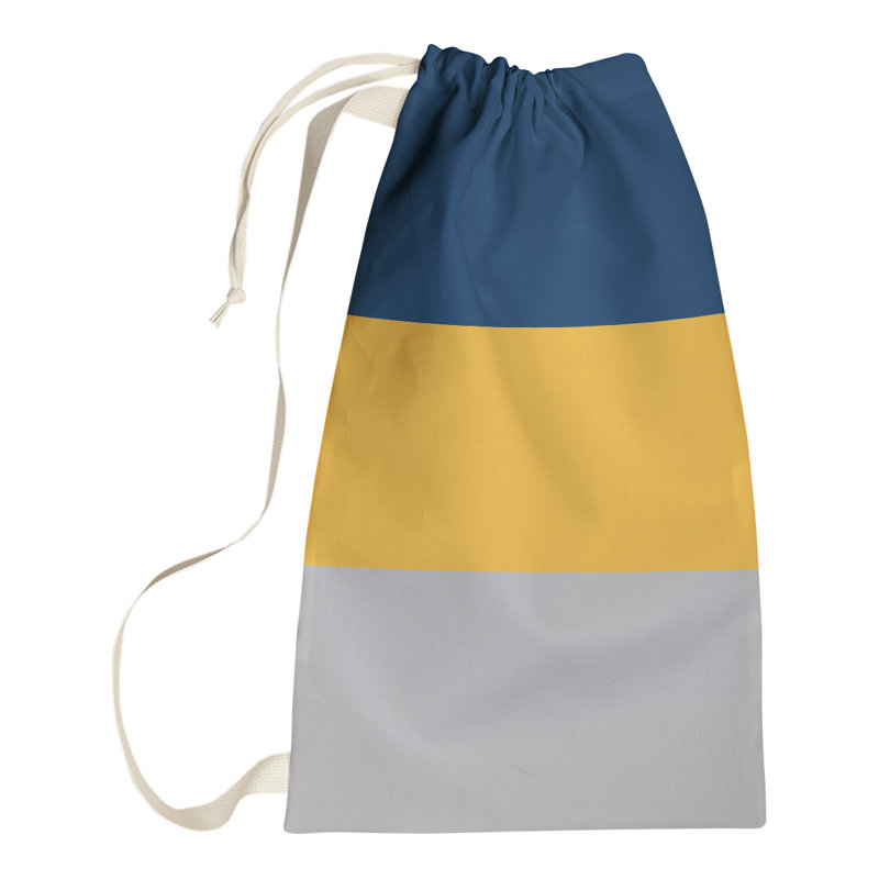 Fabric Laundry Bag with Handles, Large ( 36" x 28" x 1.5"), Navy Blue/Gold/Cool Gray