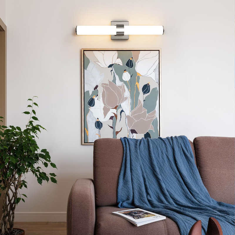 Modern LED Bathroom Vanity Light With Dimmable Acrylic Shade, Energy-Efficient Sconce For Indoor Spaces, Silver