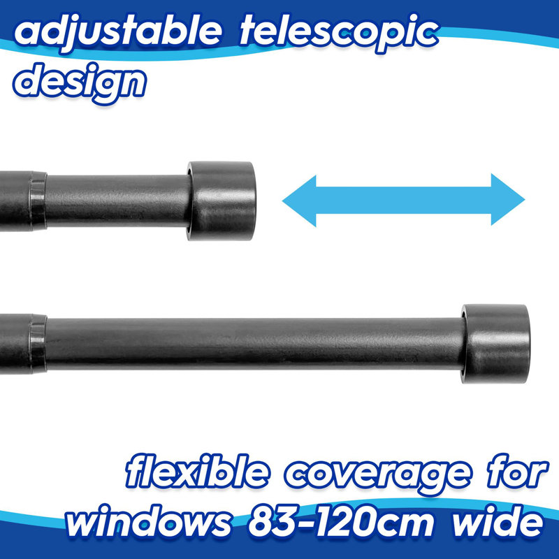 Harbour Housewares Extendable Metal Curtain Pole Kit, 2cm H x 120cm L x 2cm W, Matte Black