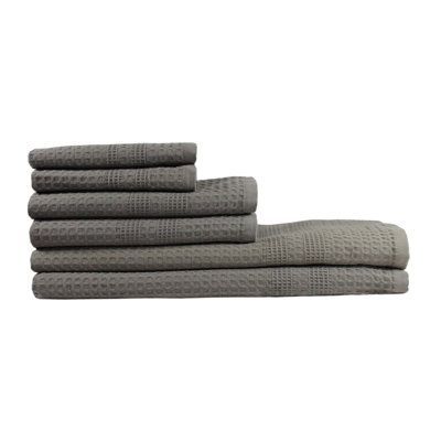 Waffle Bath Towel Set – 6-Piece 100% Natural Cotton Quick-Drying, Super Absorbent, Classic Style