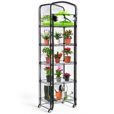 Serre portative à 5 niveaux avec roues verrouillables et housse en PVC, abri pour plantes d'intérieur et extérieur