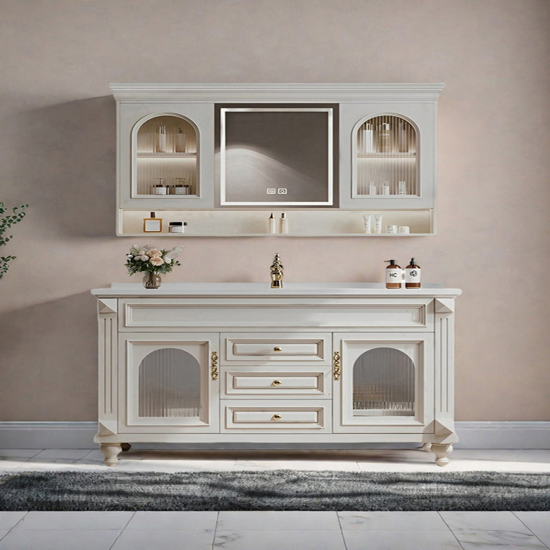 American retro style rest room bathroom cabinet, 31.49" H x 71.25" W x 19.68" D