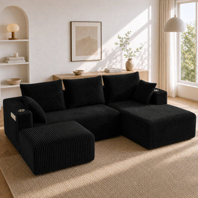 Mojolion 95" U-Shaped Modular Sectional Sofa with Chaise & Ottoman, Boneless Couches with 2 Cup Holders & storage pocket, Oversized Right Facing Chaise, Deep Seat, Back Support