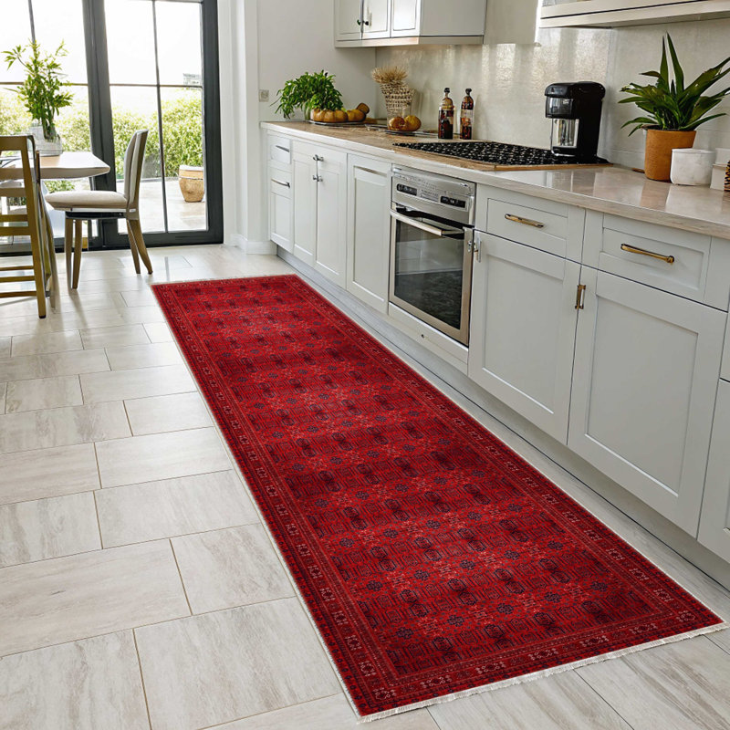 Chenille en coton rouge bordeaux kilim à base antidérapante kilim, Rectangle 3 pi 4 po x 11 pi 6 po