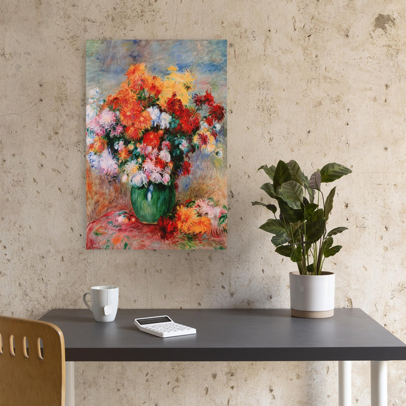 Bouquet Of Chrysanthemums, Circa 1884 Classic Colorful Traditional Chrysanthemum Spring Flower Wall Art Print by Pierre-Auguste Renoir - 1 Piece Wrapped Canvas Wall Art