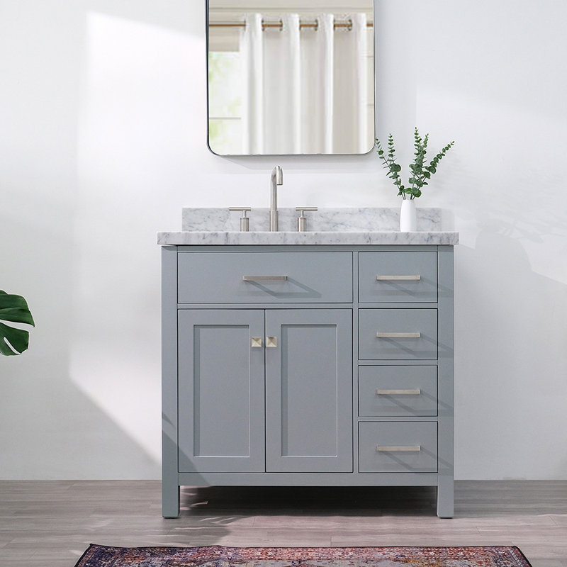 Abbate 36" Single Bathroom Vanity with Carrara White Marble Top, Gray