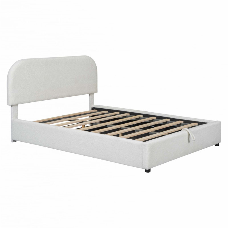 Lit plateforme tapissier Teddy, Double, Blanc