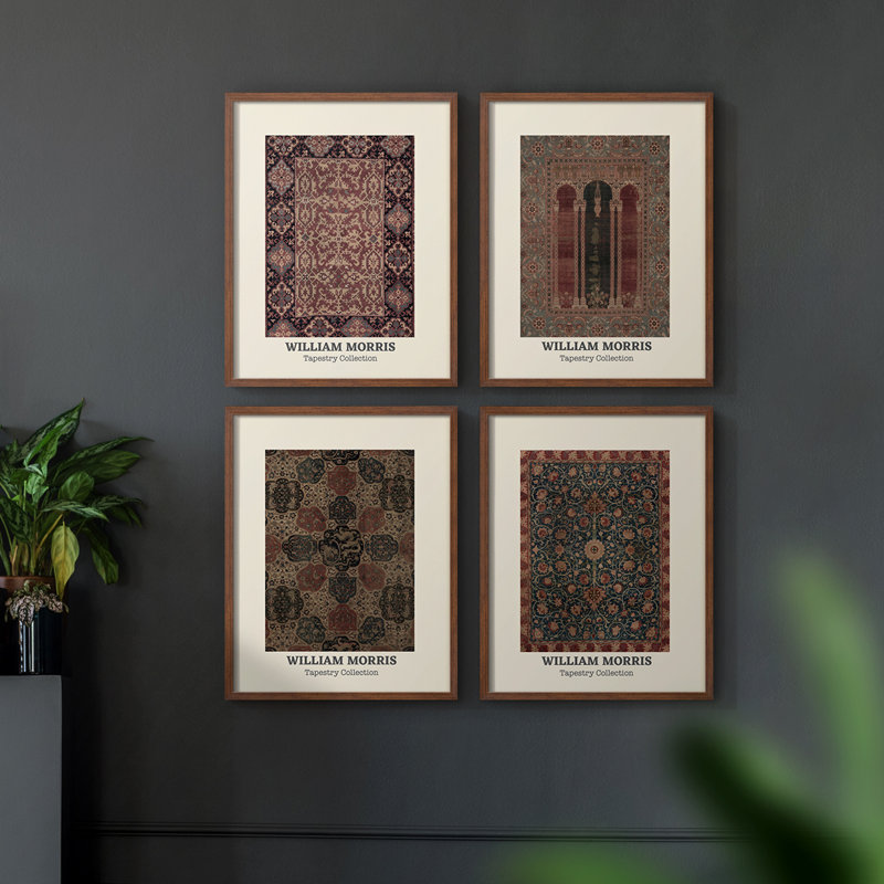 «William Morris III», ensemble de 4 reproductions encadrées, H 44 po x l 14 po, Noyer
