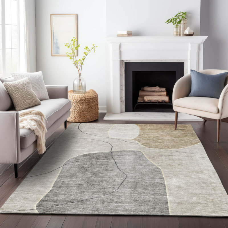 Premium Machine Washable Prisco Beige Rug, Rectangle 3' x 5'