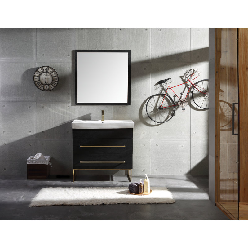 Meuble-lavabo simple 36 po Taft Avenue, Marbre noir, Laiton satiné