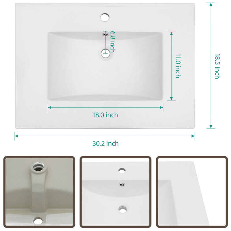 30'' Ceramic Bathroom Vanity Top with Sink