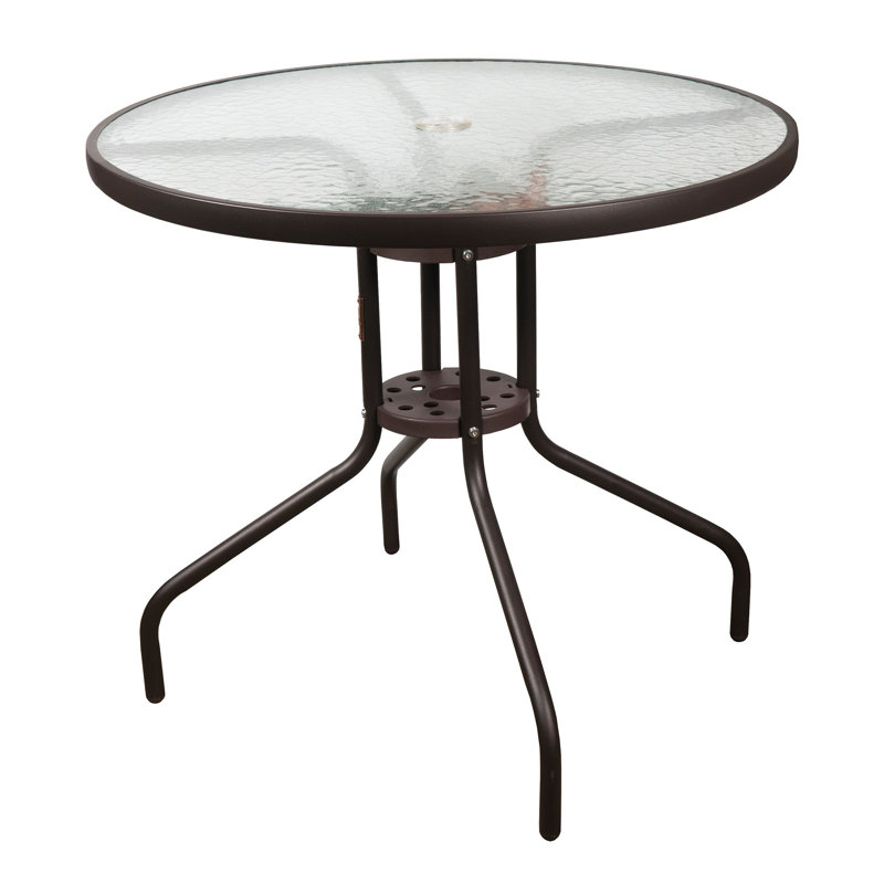 Round Glass Outdoor Dining Table Umbrella Hole , 31.5 " W 31.5 " D