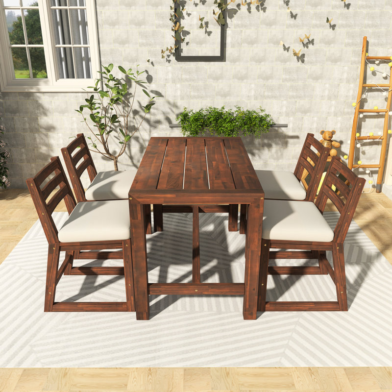 Ensemble de salle à manger de patio 5 pièces pour l'extérieur avec coussins 5 pièces, Moka