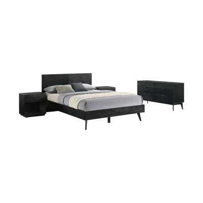 Greylynn 4 Piece Platform Bedroom Set in Wood with Black Finish by Loon Peak