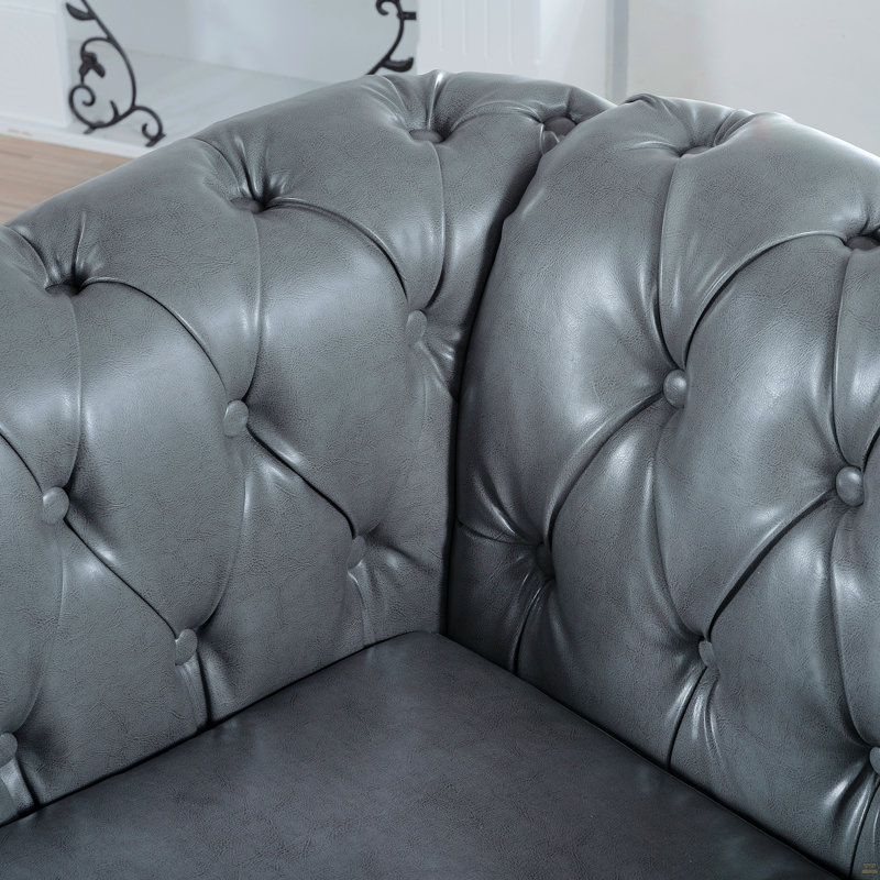 Sofa 1 place pour salon, Similicuir gris, Noir