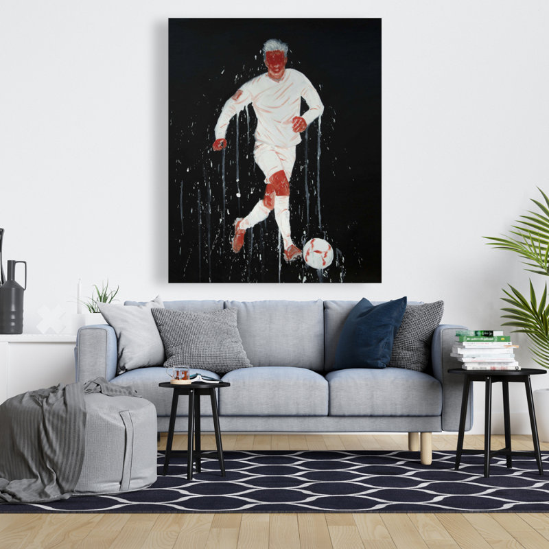 Joueur de soccer sur toile rouge | «Man Cave Home Decor Art»