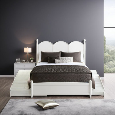 Rustic Queen Platform Bed w/ Twin XL Trundle & Storage Drawers - Solid Wood, 750LBS Capacity